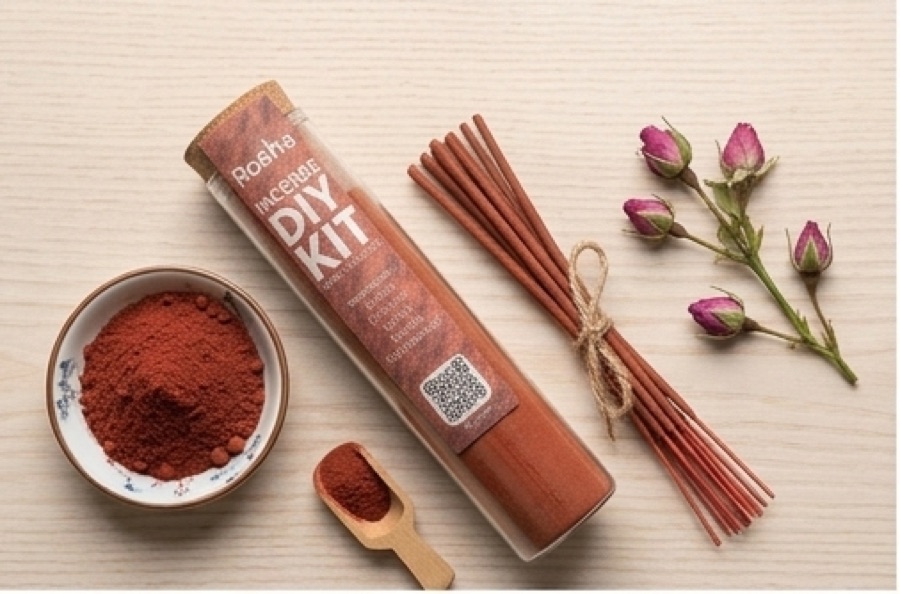 Rosha red incense kit with rose petals and finished sticks