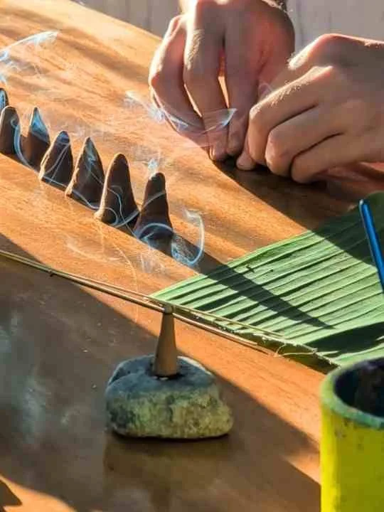 Incense cones burning during the workshop